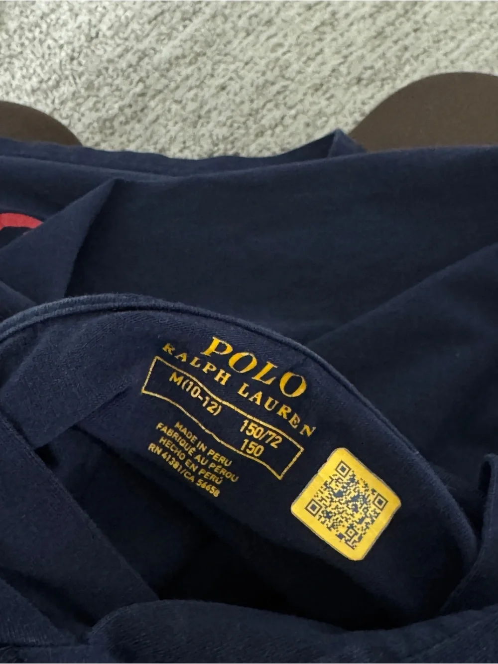 Ralph Lauren Navy Crewneck Hoodie with Red Sleeve Script Boys size M 10-12